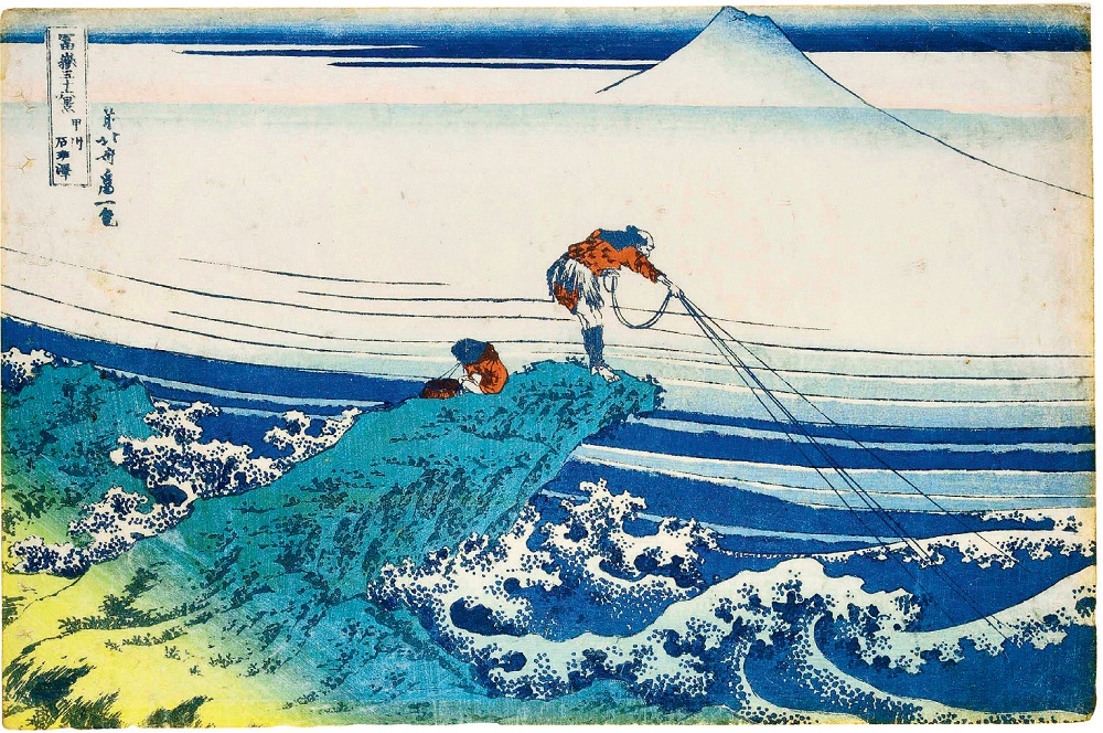 Katsushika Hokusai, Fischer in Kajikazawa, aus der Serie: Die 36 Ansichten des Fuji-Berges, 1831