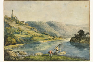 Carl Philipp Fohr, Burg Hornberg am Neckar mit dem Fischer im roten Kittel, 1813/14, Hessisches Landesmuseum Darmstadt © Hessisches Landesmuseum Darmstadt