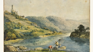 Carl Philipp Fohr, Burg Hornberg am Neckar mit dem Fischer im roten Kittel, 1813/14, Hessisches Landesmuseum Darmstadt © Hessisches Landesmuseum Darmstadt