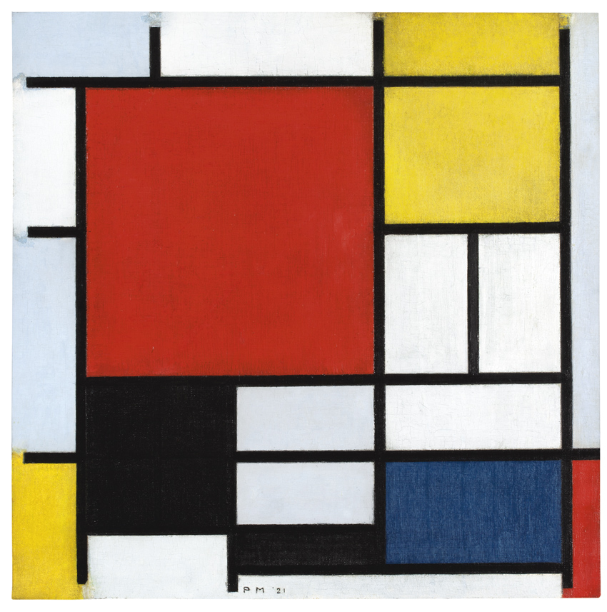 Piet Mondrian, Komposition mit großer roter Fläche, Gelb, Schwarz, Grau und Blau, 1921, Gemeentemuseum Den Haag © 2014 Mondrian/Holtzman Trust c/o HCR International USA