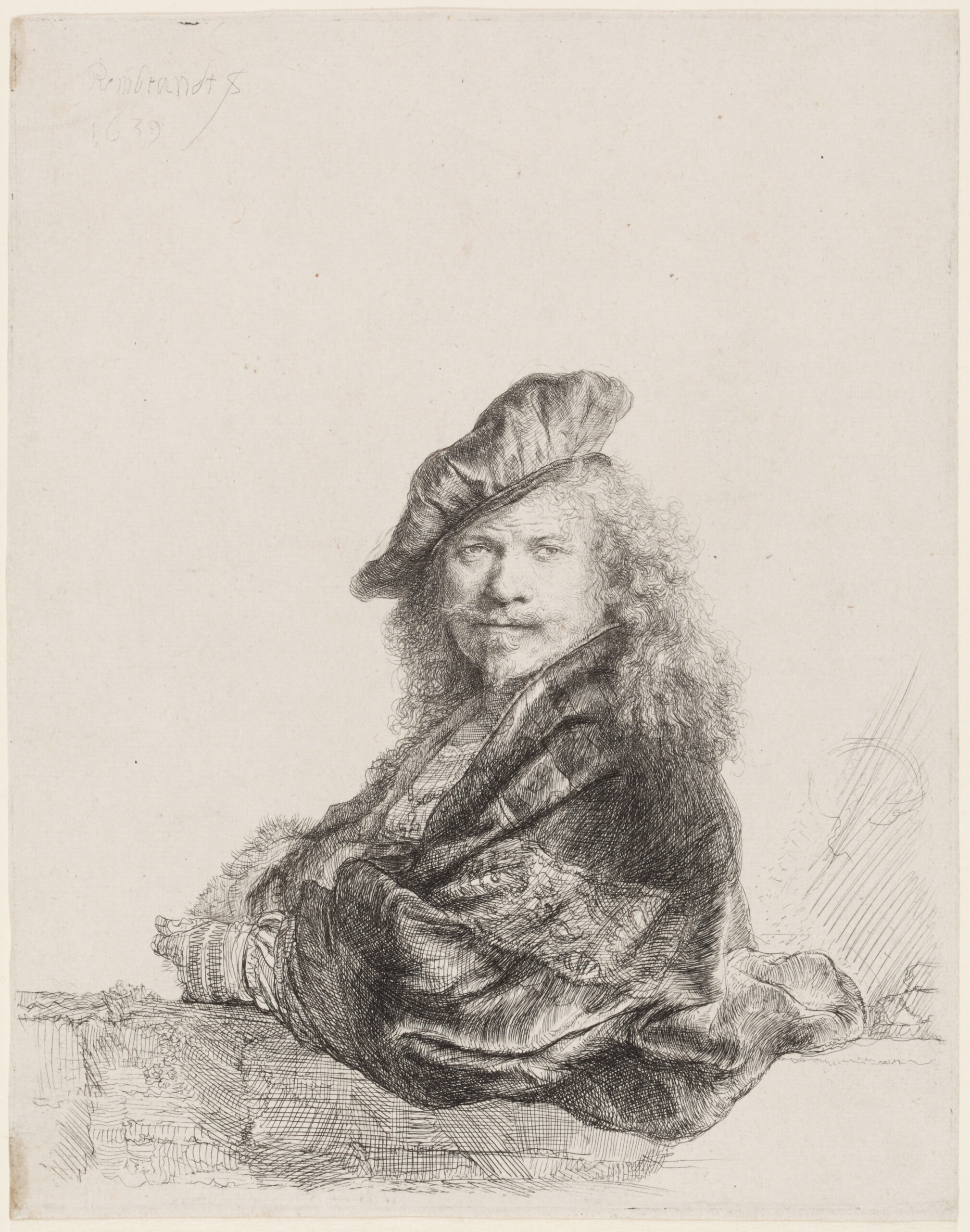 st_presse_rembrandt_selbstbildnis_an_einer_steinmauer_lehnend_frankfurt_staedel